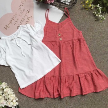 Combo váy yếm đũi tằm kèm áo cotton size 7 -10